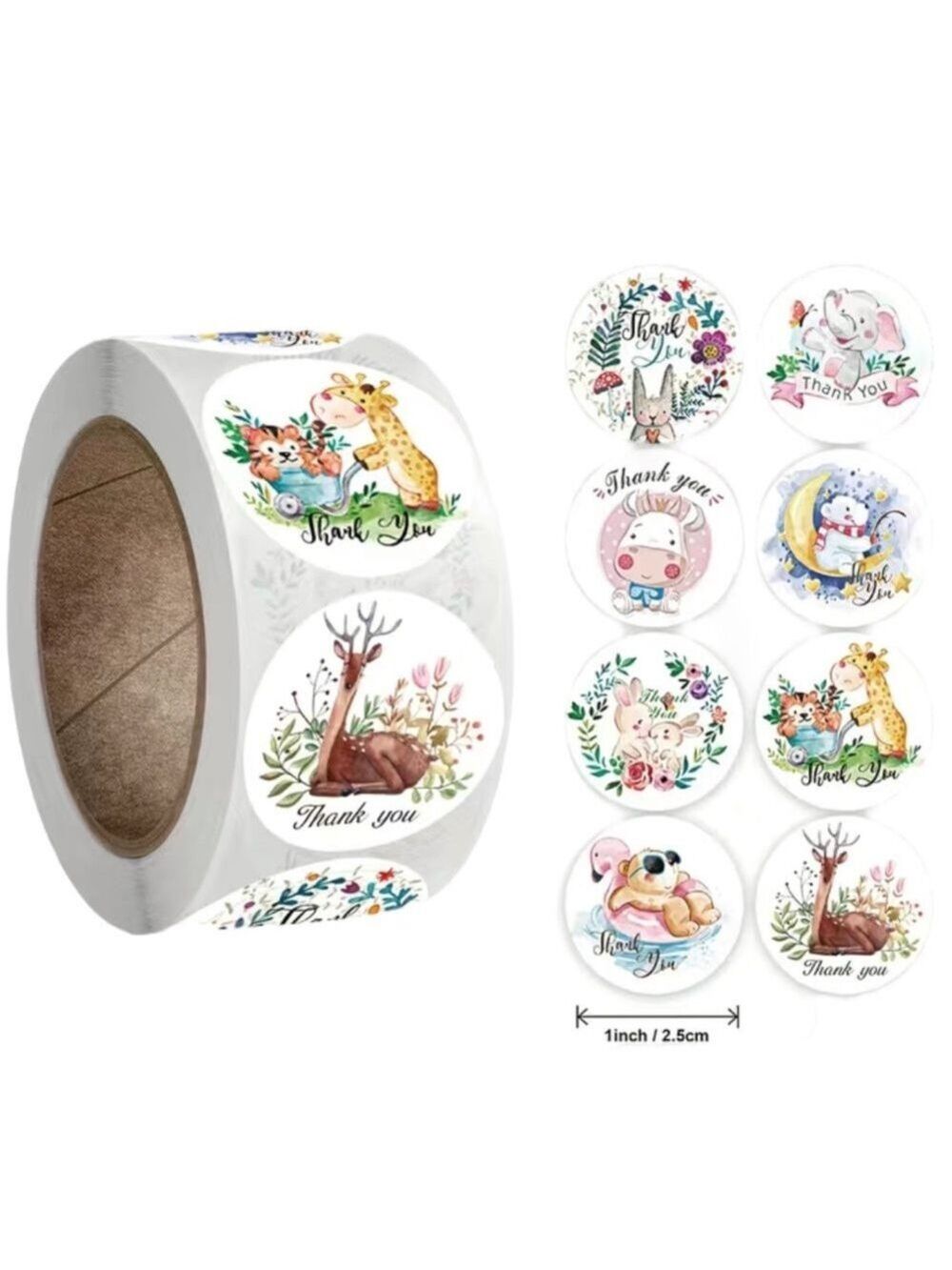 500 Roll Thank You Animal Stickers 1 inch Round